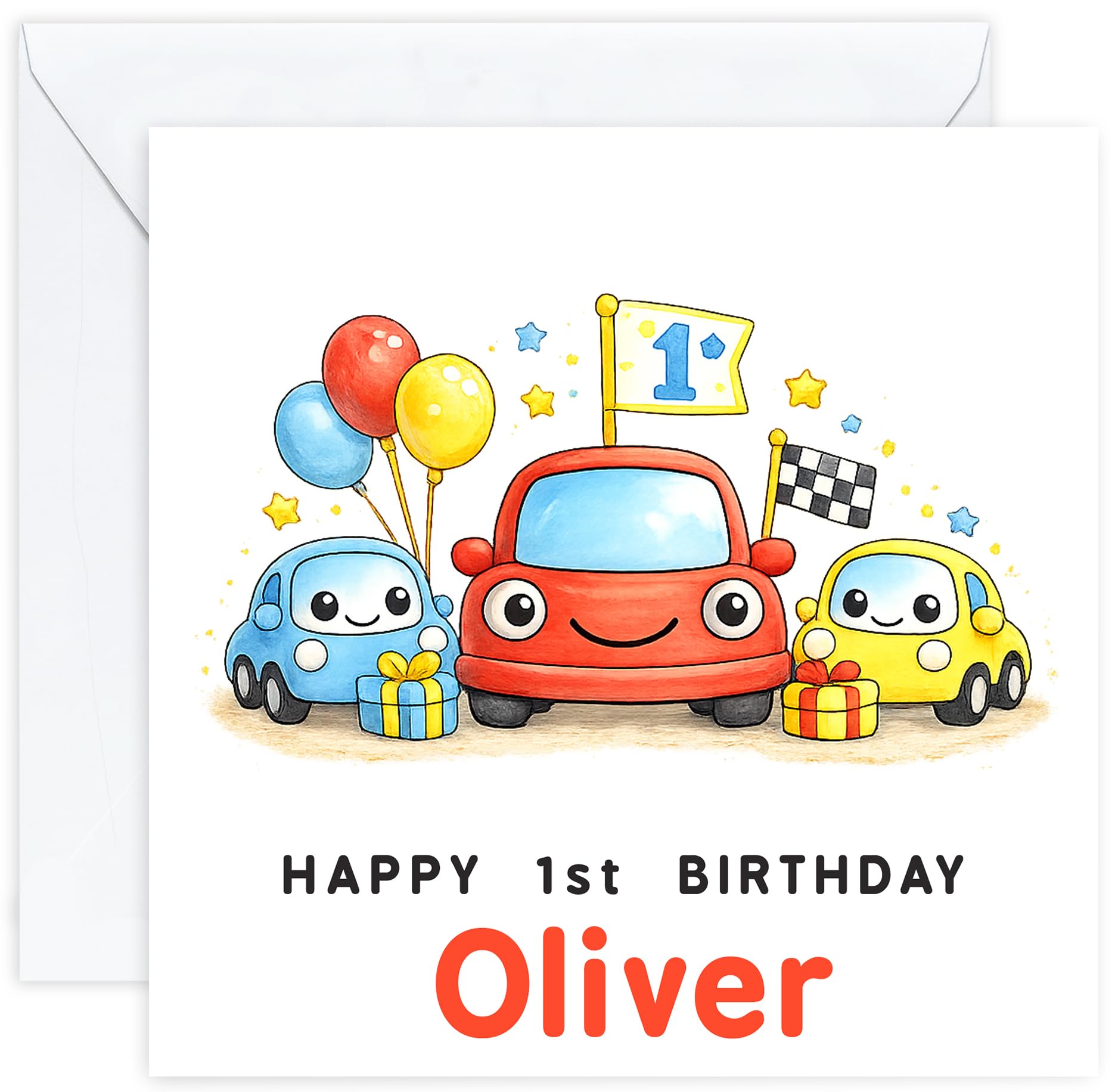 Personalised 1st Birthday Card for Boy | First Birthday Card with Name | Son Grandson Nephew or Godson | Design 06