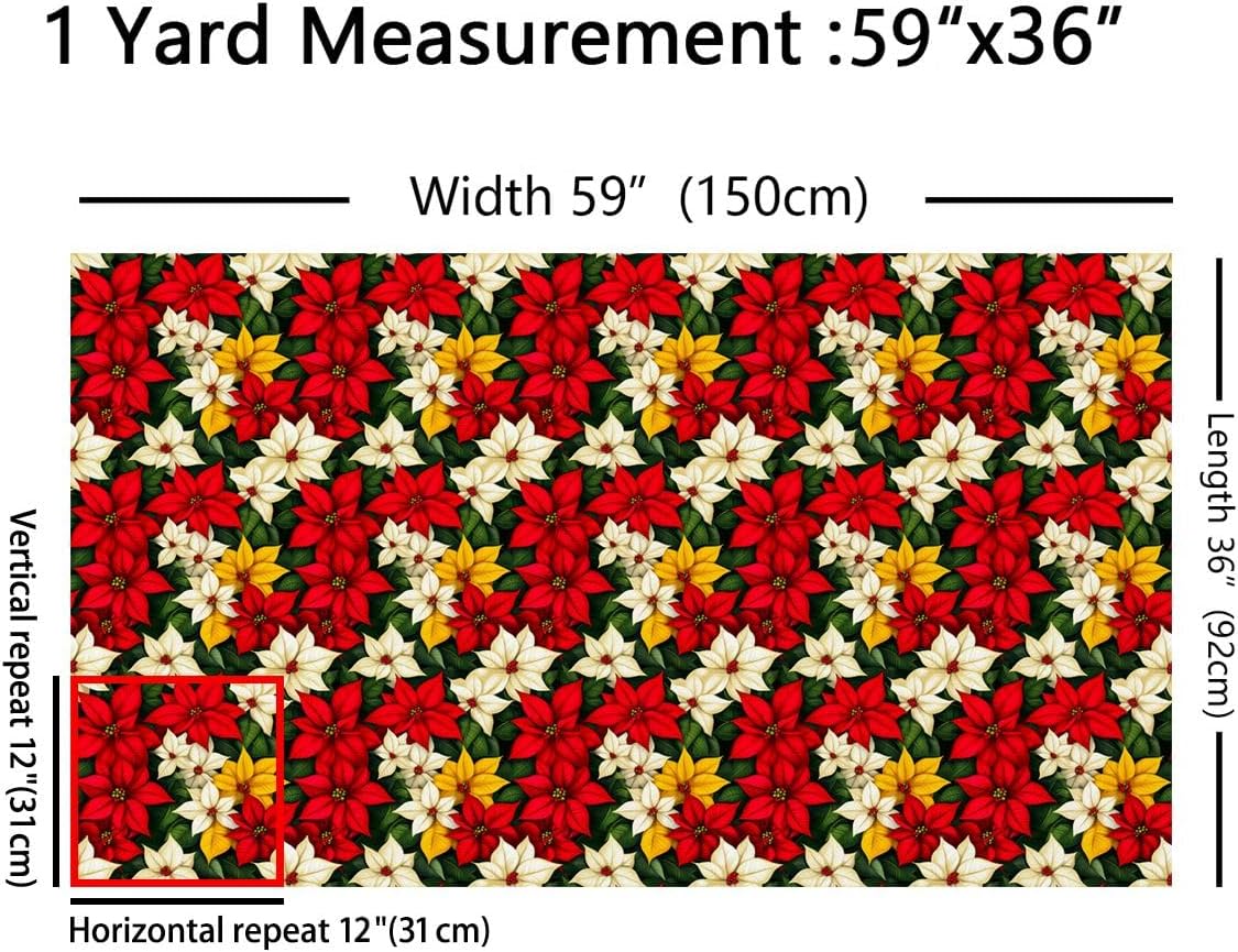 Castle Fairy Vivid Poinsettia Floral Polyester 1 Yard Pre-Cut,36" L x 59" W image 3