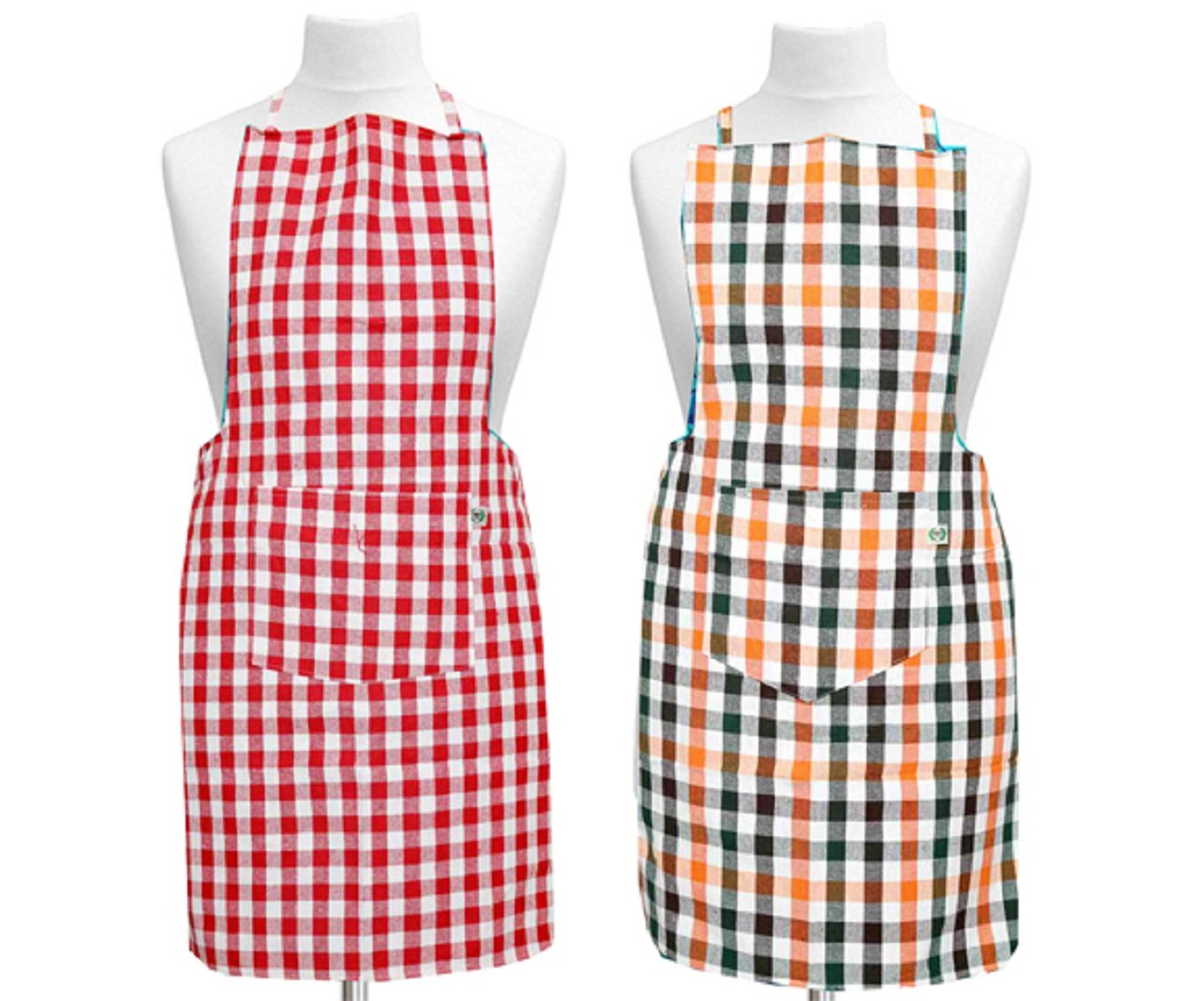 Kuber Industries Checkered Cotton 2 Piece Kitchen Apron with Front Pocket Set - Multicolour