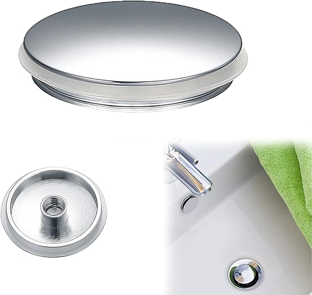 Sink Plug 38mm Bath Vanity Drain Plug, Bathroom Sink Drain Plug, Brass Faucet Hole Cover Pop Up Click Plug, Brass Polished Chrome Pop Up Click Track Plug for Tub Sink Kitchen