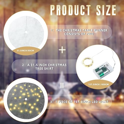 Miniatura 5 de Falda de árbol de Navidad con luz LED de 30 pulgadas, falda de árbol de piel sintética de felpa blanca, falda redonda iluminada para árbol de