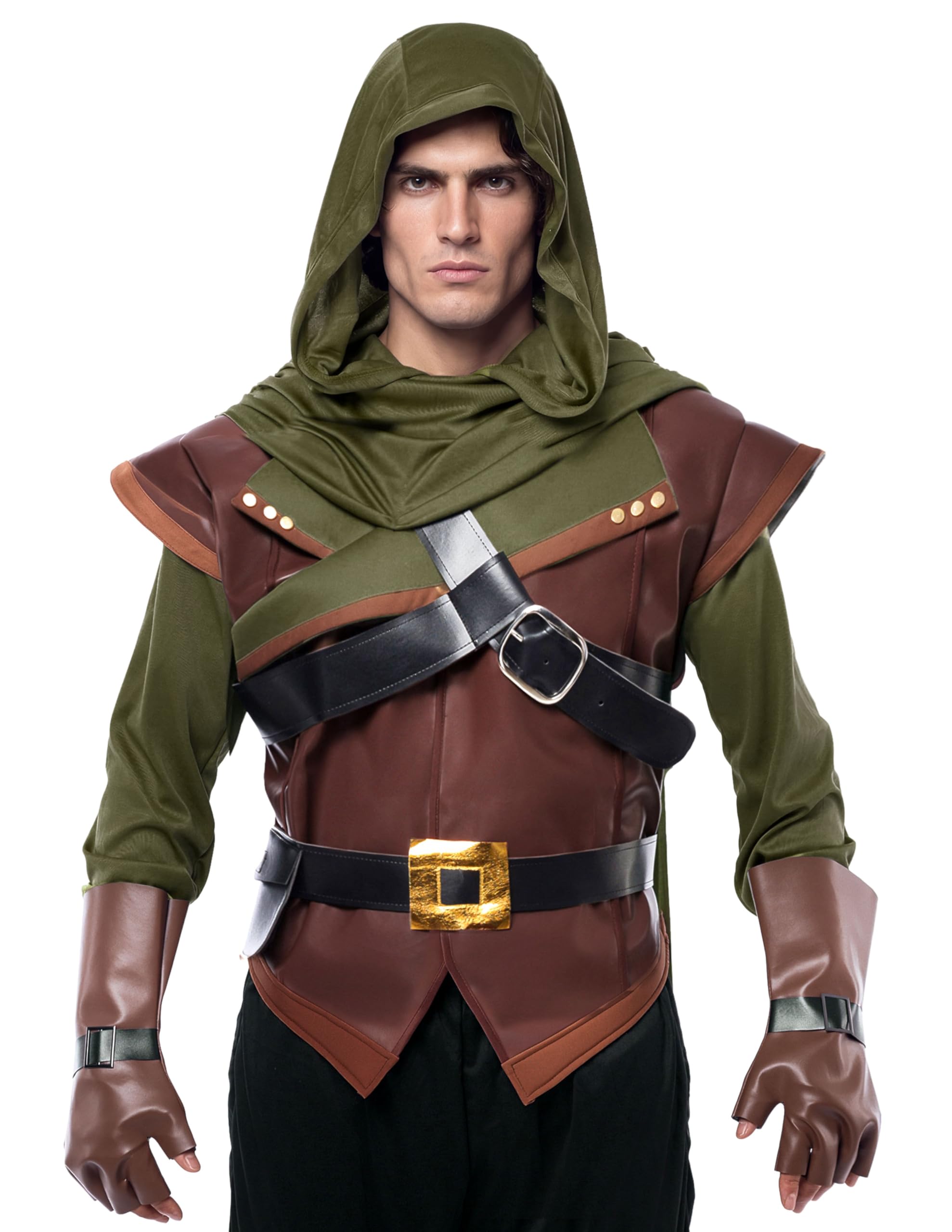 Spooktacular Creations Renaissance Robin Hood Deluxe Men Juego de disfraces Hecho de cuero para la fiesta de vestir de Halloween