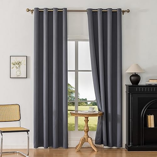 Miniatura 11 de Cortinas opacas con aislamiento térmico y ojales para dormitorio y sala de estar, 2 paneles, 52 pulgadas de ancho x 95 pulgadas de largo, textura de