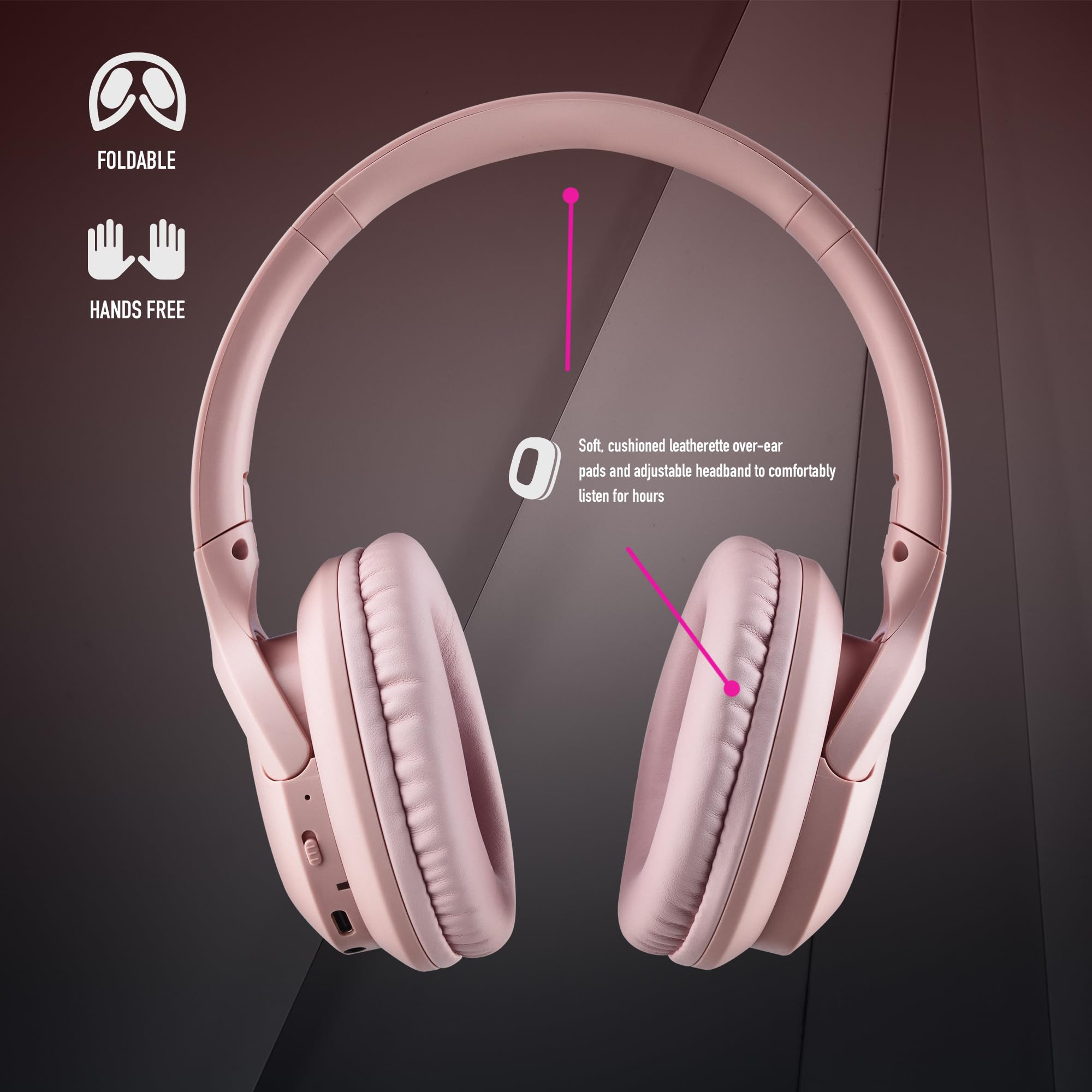 NGS Artica Greed Pink - Casque Supra-aural sans Fil, Compatible avec la Technologie Bluetooth, Léger et Pliable, Microphone Intégré, Batterie 40h, Couleur Rose