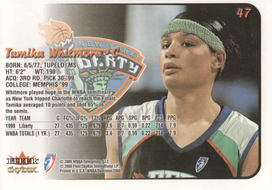 Amazon.com: 2000 SkyBox Dominion WNBA #47 Tamika Whitmore RC New 