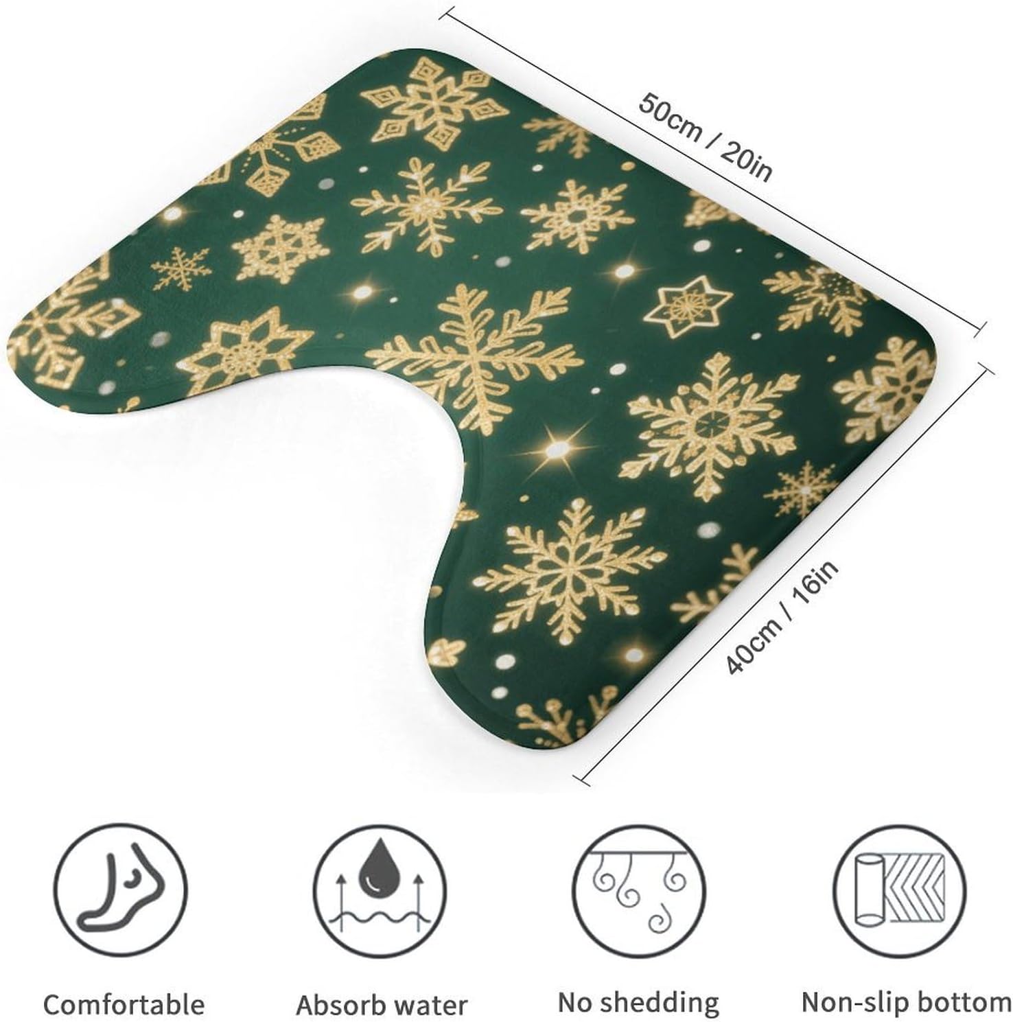 Christmas Snowflake U-Shaped Toilet Rug Absorbent Bathroom Mat image 3