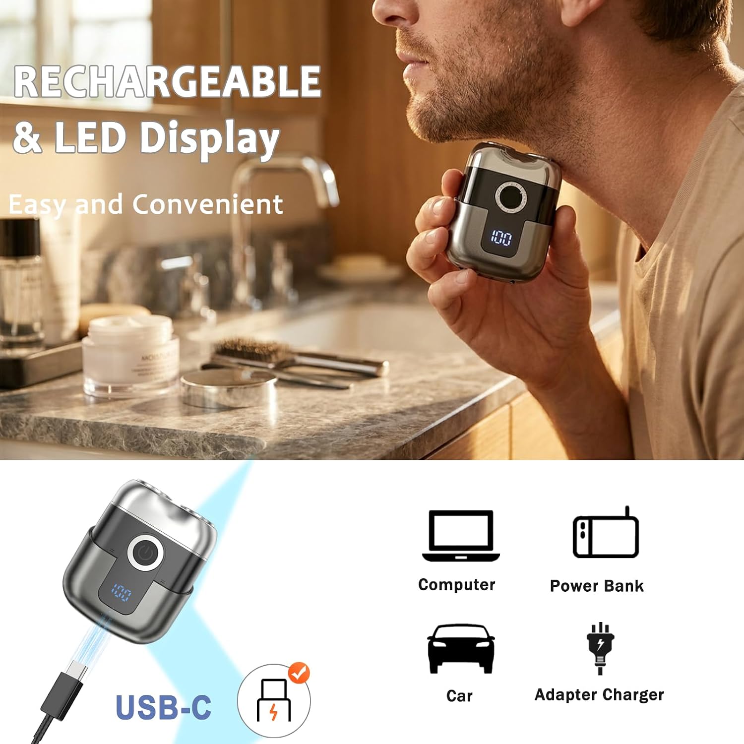Mini Electric Razor for Men Pocket Beard Shaver Waterproof LED Display image 2