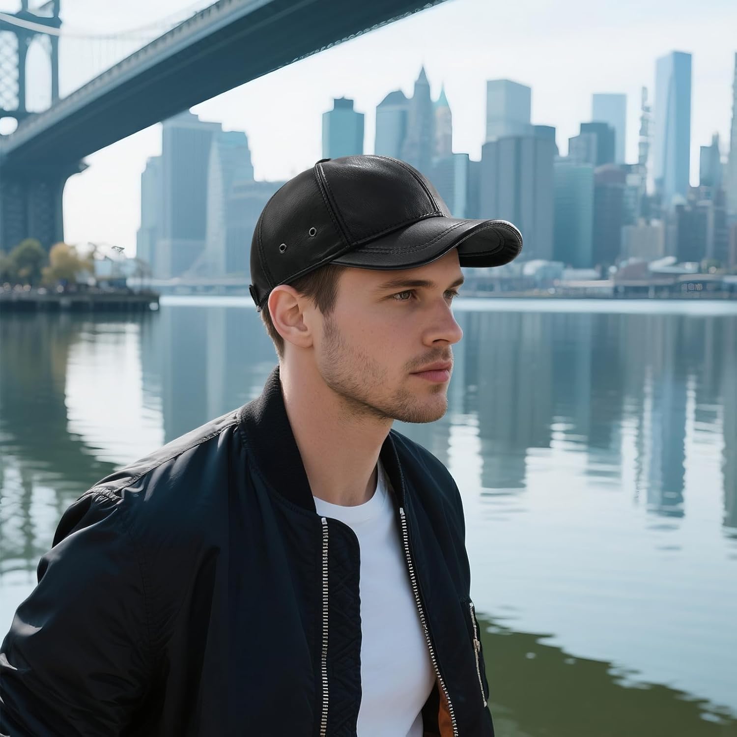 Men's Leather Hat Adjustable Genuine Leather Baseball Cap - Image 7