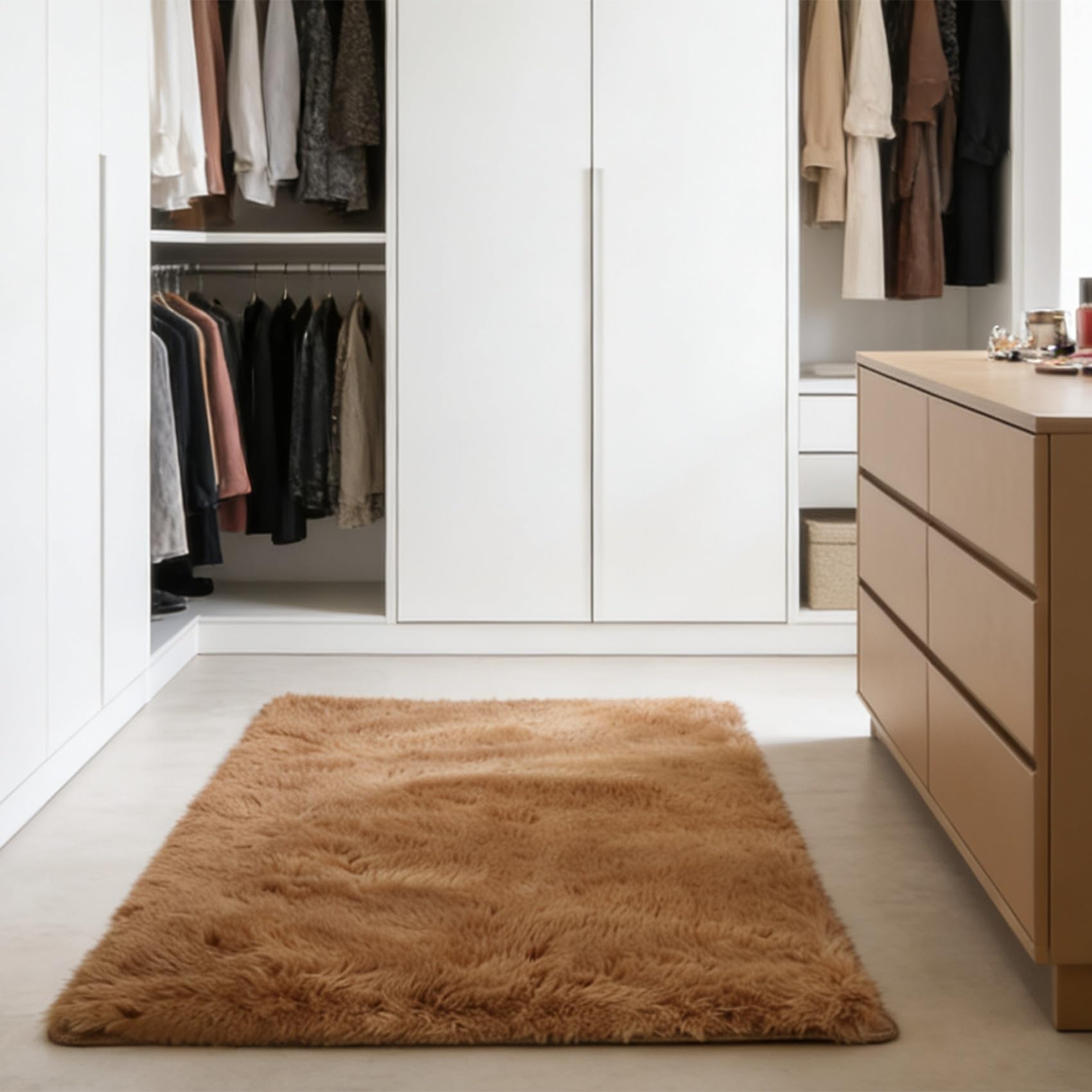 Tapis de salon cocooning marron pour chambre et bureau moderne