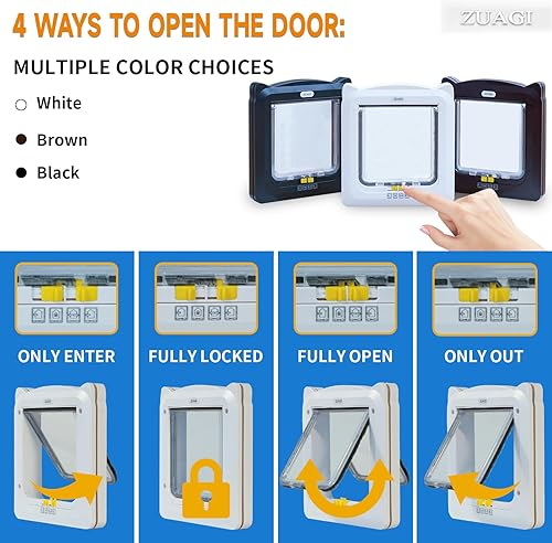 Vista 5 de Puerta de mascotas resistente a la intemperie con cierre de 4 vías, puerta para gatos y perros para puerta corrediza de vidrio