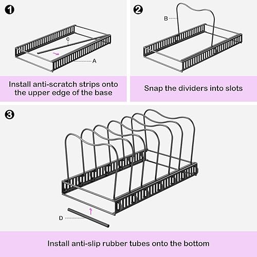 Miniatura 8 de ORDORA Organizador de ollas y sartenes, 8 niveles con 3 métodos de bricolaje, organizador de ollas y sartenes para gabinete organizador de