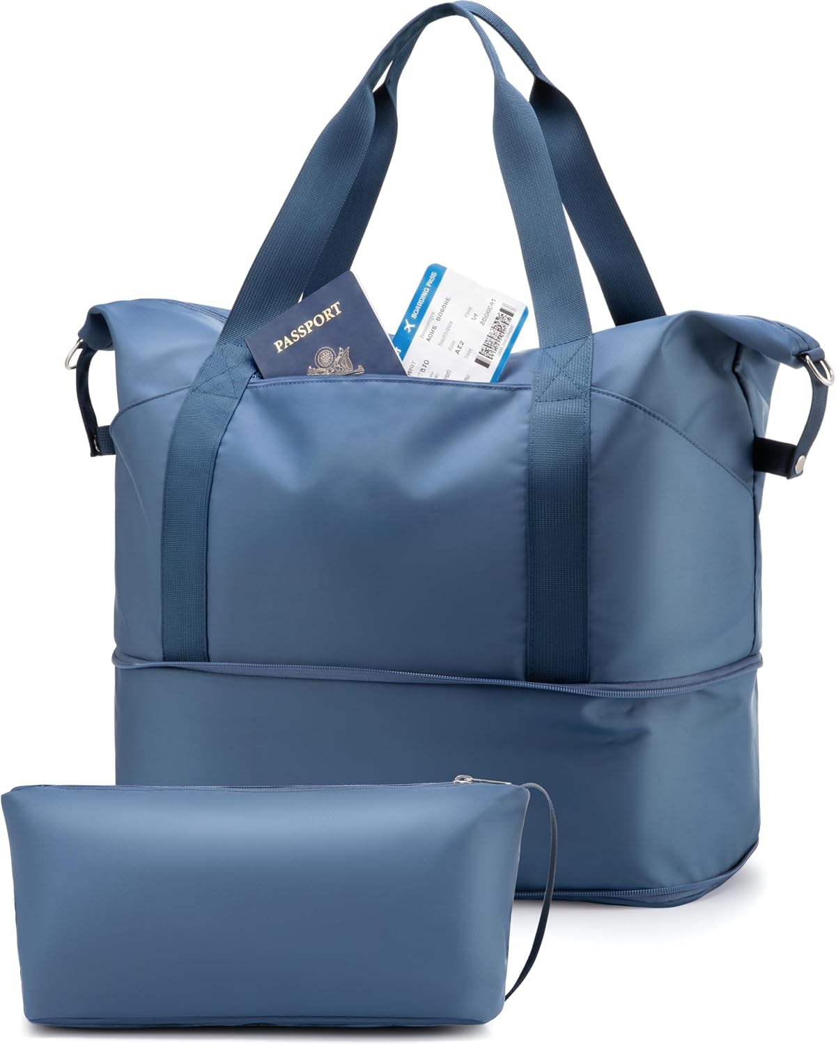 LUGGEX Travel Duffel Bags for Woman, Expandable Weekender Carry On Bag, Overnight Tote Bag with Toiletry Bag for Sport Gym Hospital (TTX, Blue)