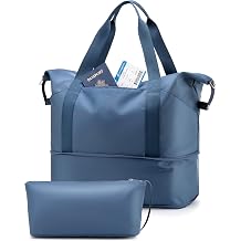 LUGGEX Travel Duffel Bags for Woman, Expandable Weekender Carry On Bag, Overnight Tote Bag with Toiletry Bag for Sport Gym Hospital TTX, Blue