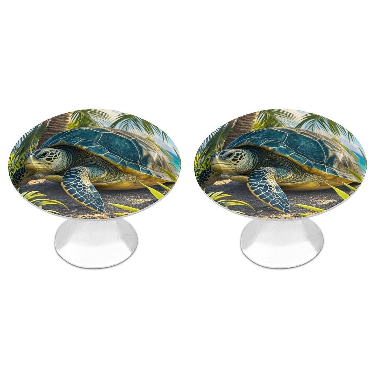 FekiLoot Big Turtle and Palm Trees Cabinet Knob Kitchen Drawer Knob Stainless Steel Round Drawer Pulls Modern Cabinet Hardware Vintage Dresser Drawer for Kitchen Bathroom Closet Dresser Cabinets