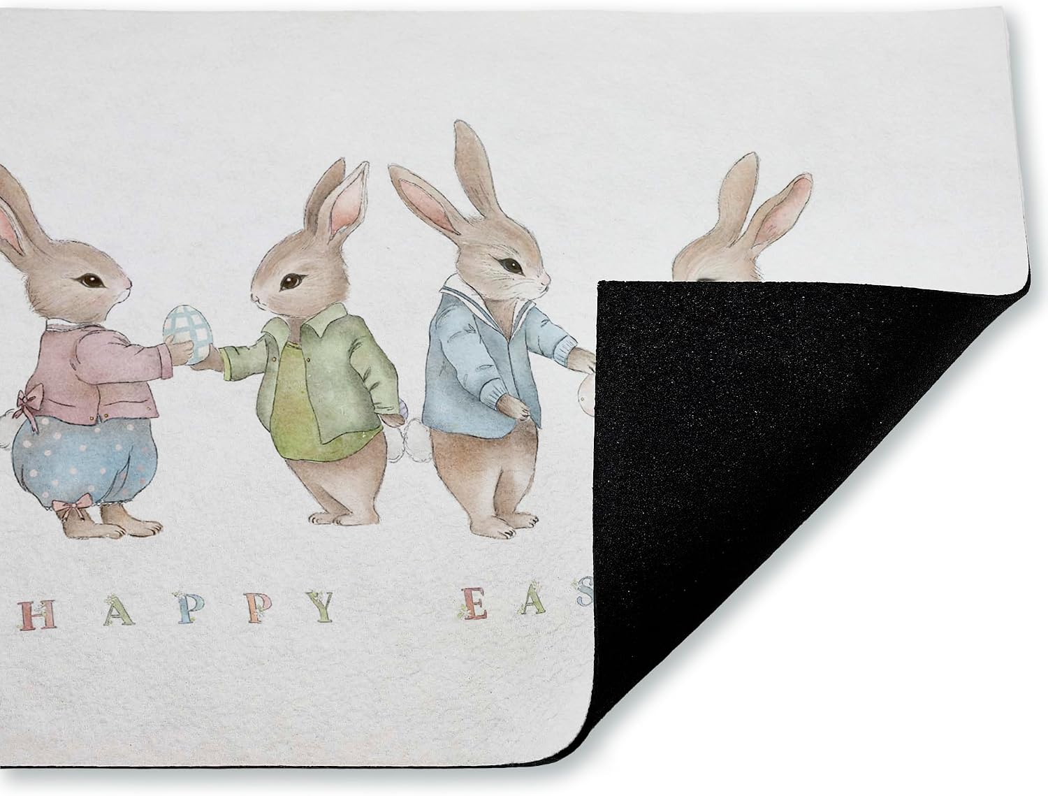 Stupell Industries Minimal Happy Easter Bunnies Outdoor Door Mat, Durable Non-Slip Unwoven Mat with Recycled Rubber Backing, Weather-Resistant Spring Holiday Bunny Design by Leah Straatsma, 18"x30"