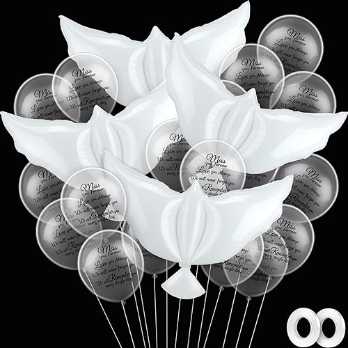 Miniatura 12 de Skylety 36 Piezas de Globos Conmemorativos para Liberar en el Cielo, Globos de Paloma de Paz en Memoria, Globos de Helio para Funeral, Condolencia,