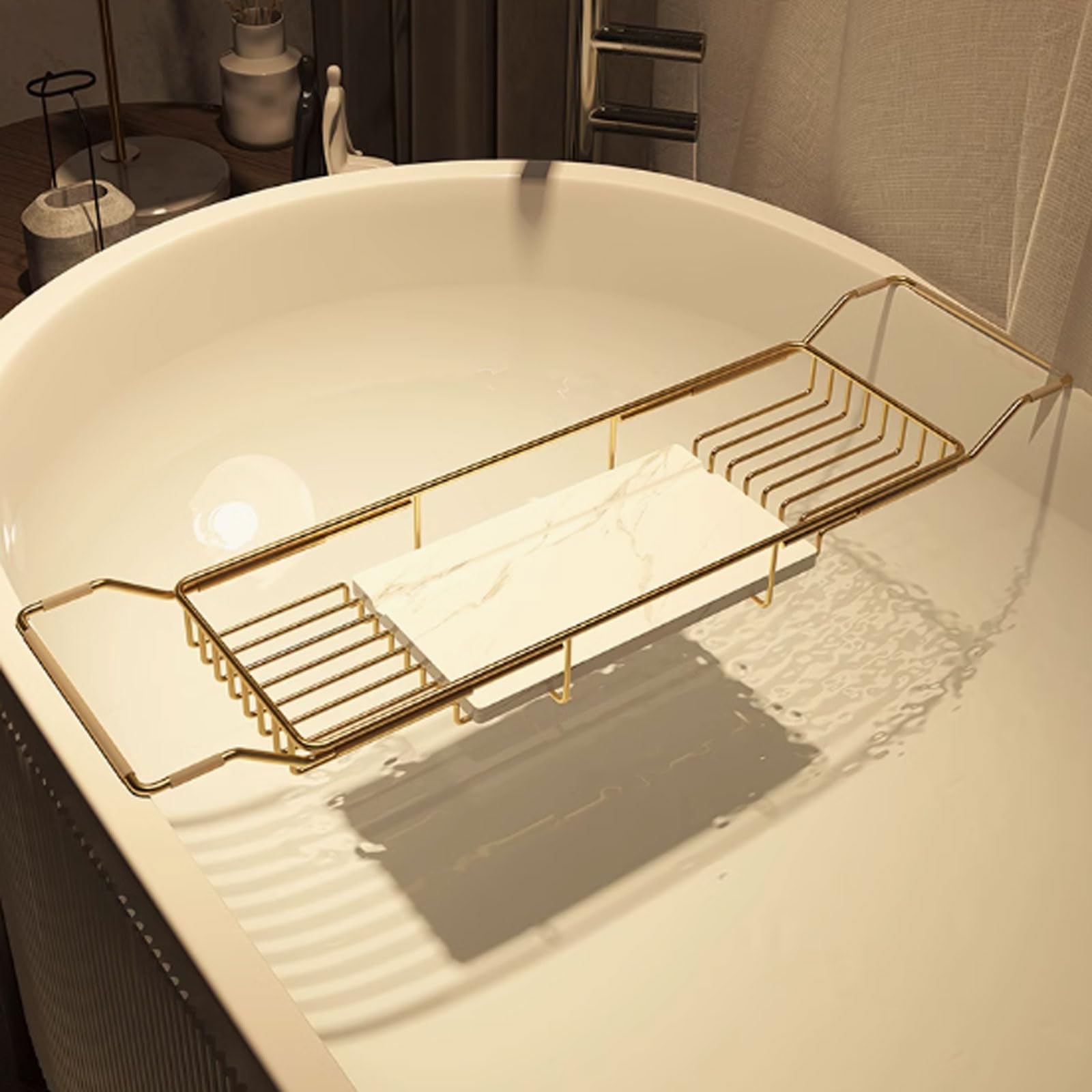 JKJZSALJ Adjustable Bathtub Caddy Tray - Expandable Shelf For Tablet Phone Wine Glass & Candles - Waterproof Stainless Steel Spa For Relaxation & Luxury-Gold C-69-90Cm,Gold a-69