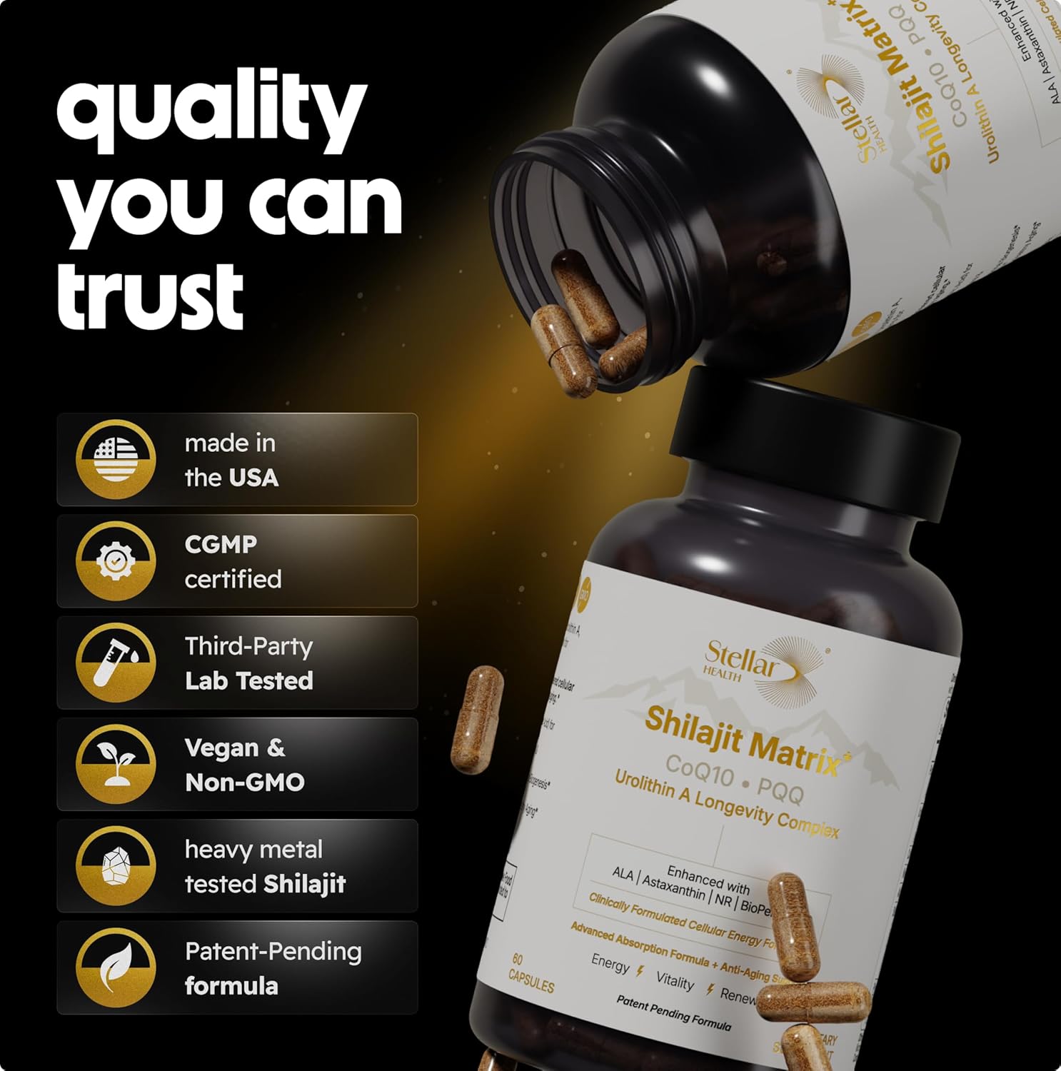 Clinical Mitochondrial Complex - Shilajit 5787mg Extract Equivalent NAD+ Booster - Ubiquinol CoQ10, Urolithin A, NR, PQQ, ALA, Astaxanthin - Energy, Focus, Strength - 60 Vegan Capsules - Image 9