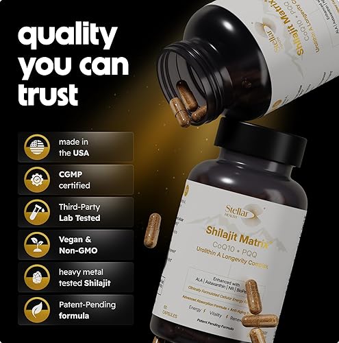 Miniatura 8 de Cápsulas Shilajit pendientes de patente NAD+ Energía celular y apoyo antioxidante - Shilajit, Ubiquinol CoQ10, PQQ, ALA, Astaxantina - 60 cápsulas