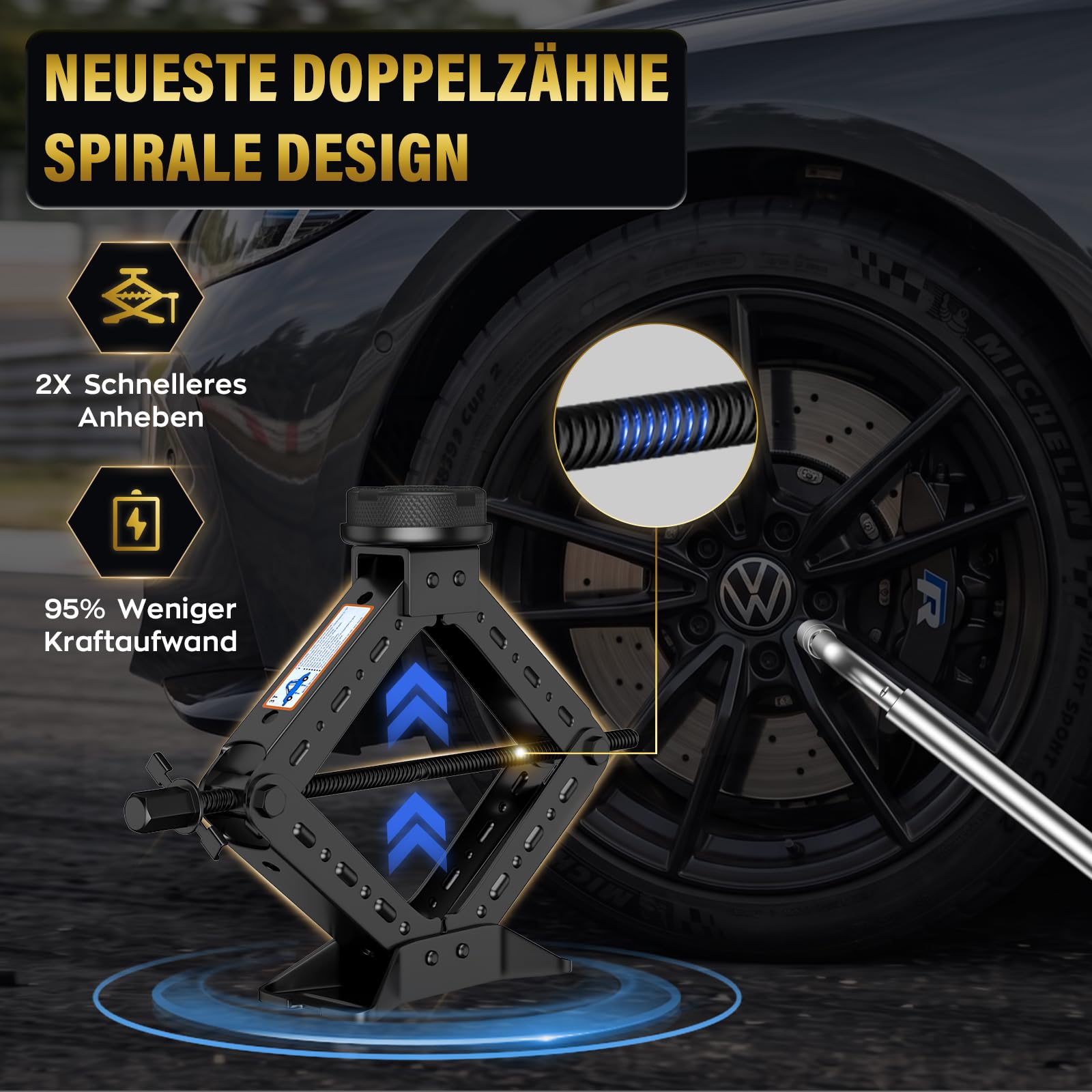 IMAYCC 3T Cric Per Portatile Auto con Universale Tampone In Gomma | Cric a Forbice Acciaio Laminato a Freddo Con Chiave Per Dadi Ruota,Kit Emergenza Auto Per Manutenzione Riparazione