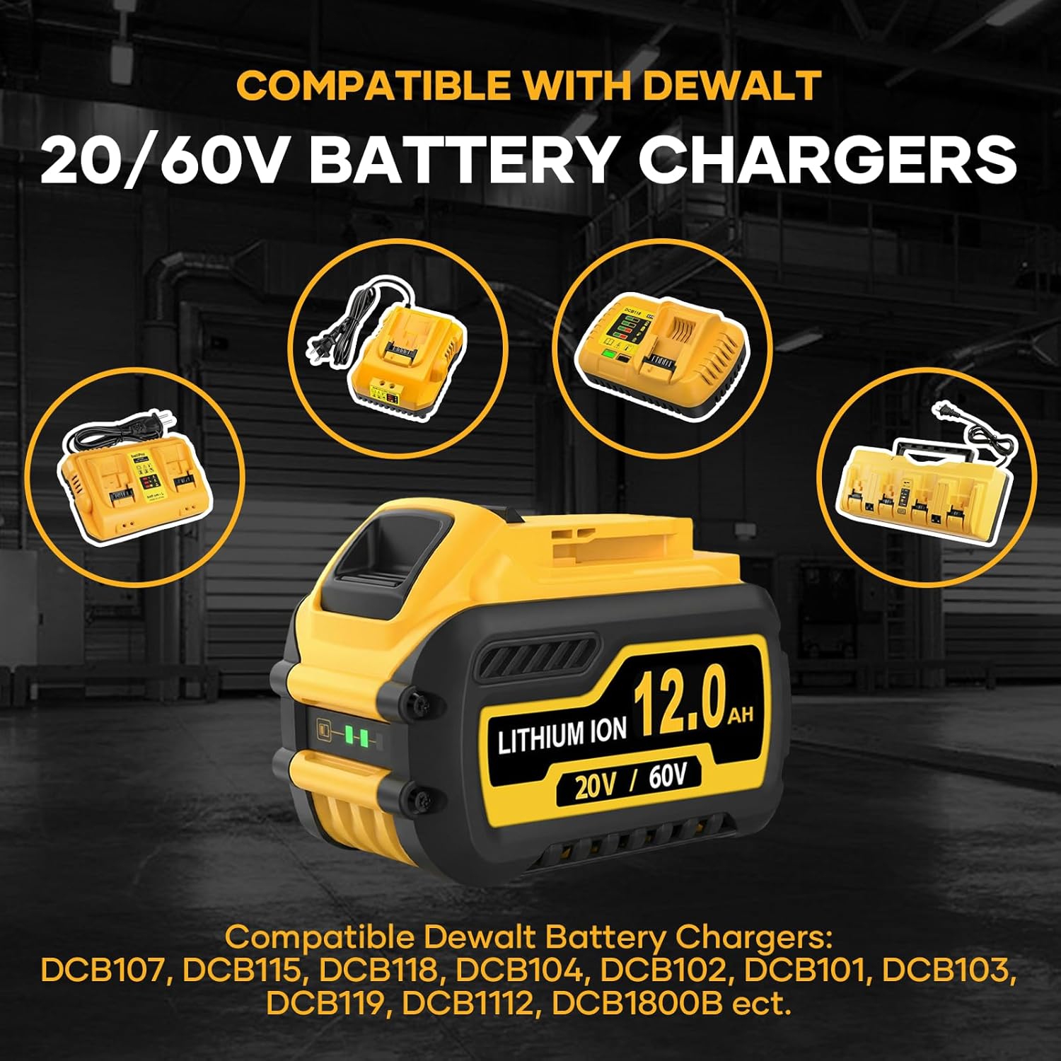 2-Pack 12.0Ah 60V MAX Battery Replacement for Dewalt, Compatible with 20V/60V/120V MAX Cordless Power Tools, Replaces DCB612 DCB606 DCB609, Extended Runtime & Overload Protection (2 Pack)