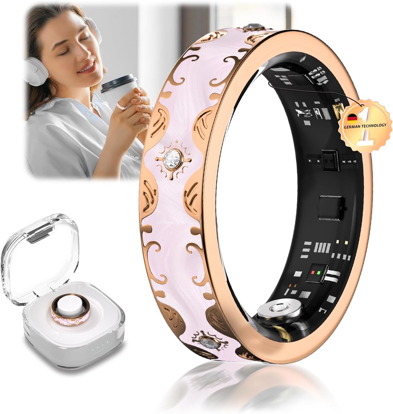 6 Gen Diamond Smart Ring and Wireless Charging Case 【Industry Rank 1-0 Measurement Error】 2026 Smart Ring for Women - Advanced Health Tracker for Wellness and Activity Tracking, Pink 10#