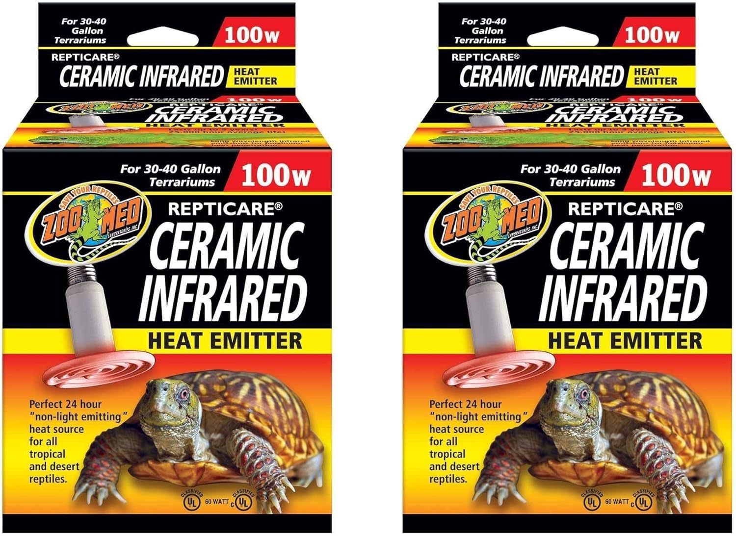 Zoo Med 2 Pack of ReptiCare Ceramic Infrared Heat Emitters, 100 Watt, for 30 to 40 Gallon Terrariums