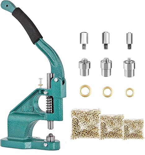 BEAMNOVA Kit de herramientas de ojal, máquina de ajuste de ojales de presión manual de 1/4, 3/8, 1/2 pulgada (6, 10, 0.472 in), 1500 ojales dorados