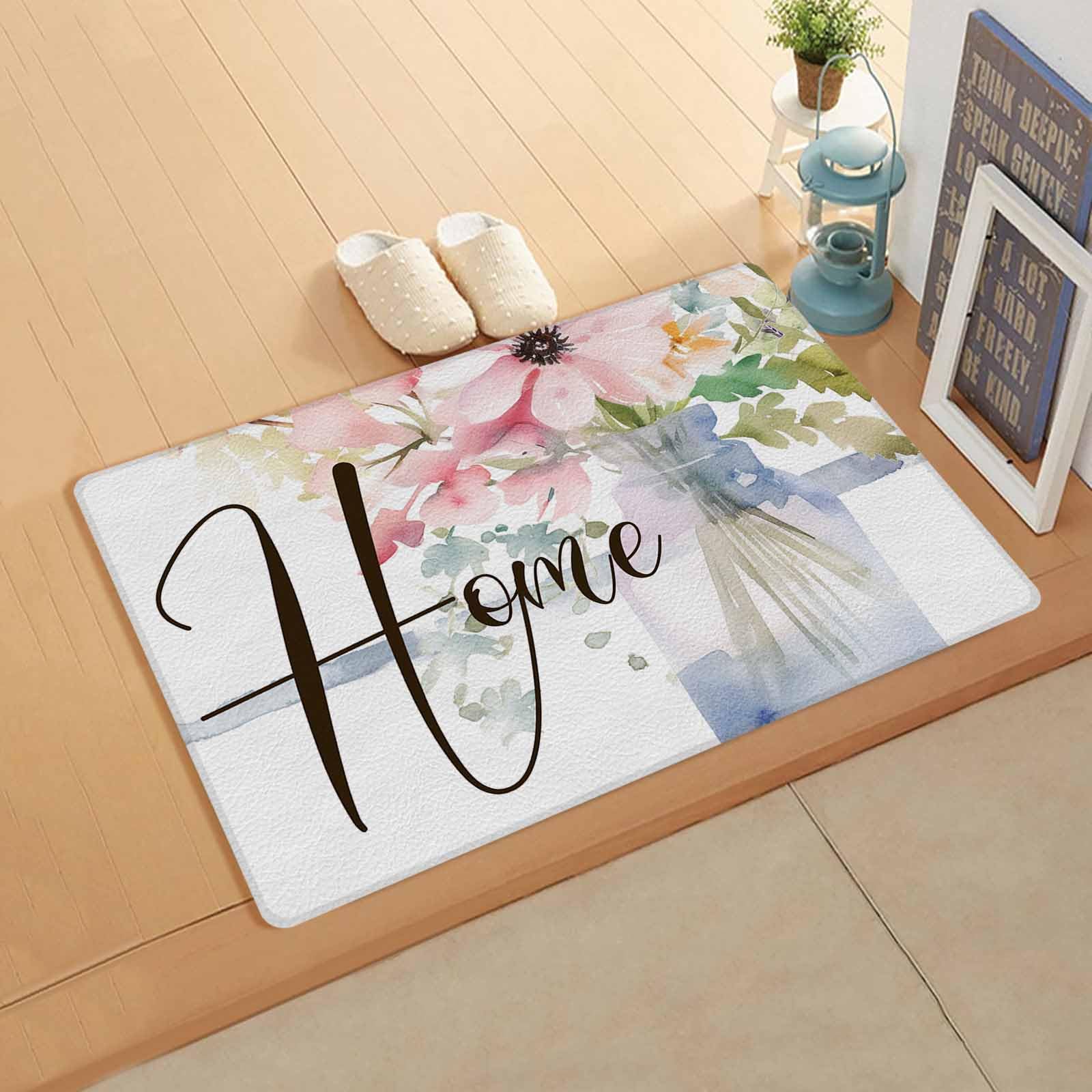 Floral Spring Antifatigue Kitchen Bath Door Mat Cushioned Runner Rug,Washable Welcome Floor Sink Mat,Waterproof & Non-Slip Standing Doormat for Kitchen,Spring Summer Bottle Flower White 24