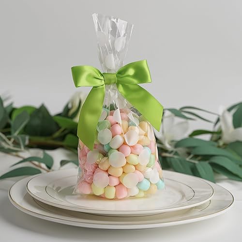 Miniatura 5 de AIMUDI Lazos giratorios para bolsas de golosinas de 3.5 pulgadas, lazos de satén verde manzana para manualidades, lazos prefabricados con lazos