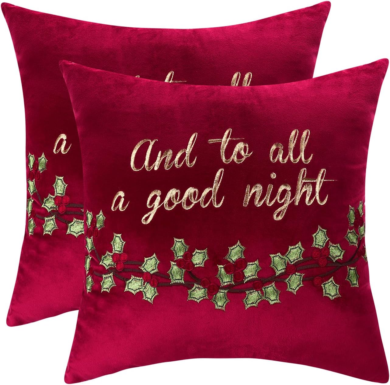 Tosleo Christmas Embroidery Throw Pillow Cover 18 x 18 inch Set of 2 Christmas Green Leaves Flower Pillow case Christmas Party Red Pillowcase Decorations Winter Holiday Cushion Case Christmas Green Leaves 18" x 18" (Pack of 2)