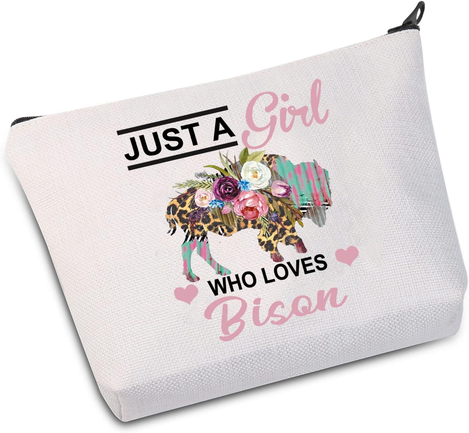 WZMPAFunny Bison Cosmetic Makeup Bag Animal Lover Gift Just A Girl Who Loves Bison Makeup Zipper Pouch Bag Bison Lover Gift For Women Girls (Loves Bison)