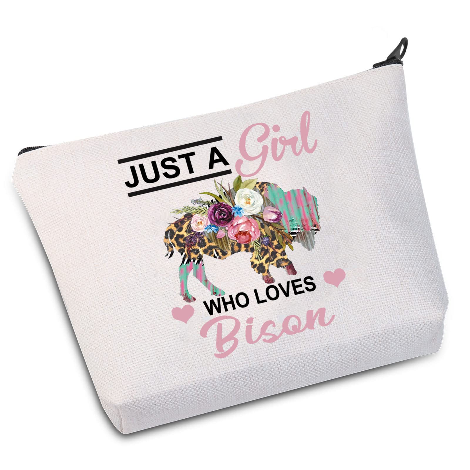 WZMPAFunny Bison Cosmetic Makeup Bag Animal Lover Gift Just A Girl Who Loves Bison Makeup Zipper Pouch Bag Bison Lover Gift For Women Girls (Loves Bison)