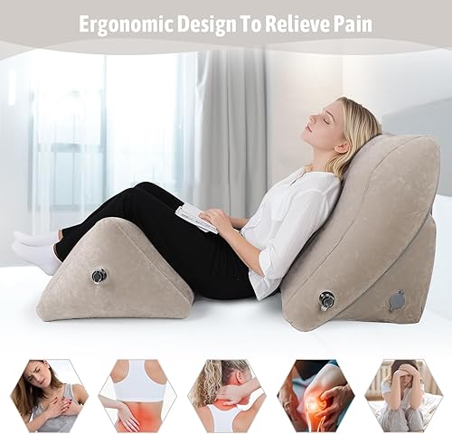 Miniatura 2 de Juego de almohadas inflables de cuña para cama, 2 almohadas ajustables para sentarse con funda de malla extraíble, soporte poscirugía para aliviar