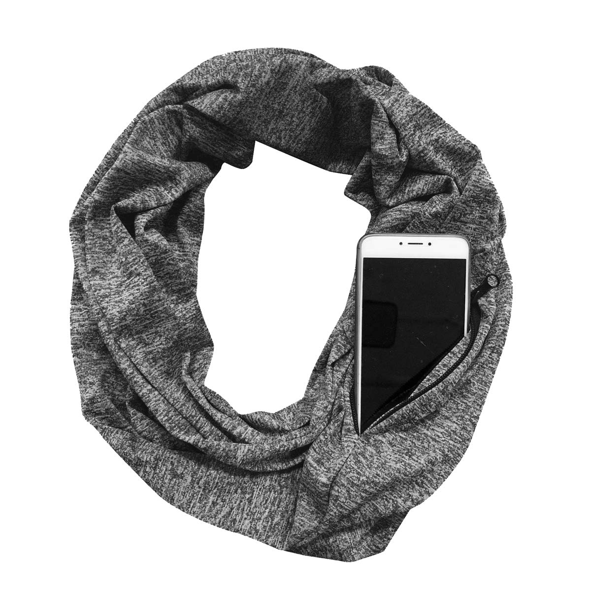 Antcher Unisex Deep Gray Infinity Scarf With Zipper Pocket Colorful Travel Journey Scarves Wrap Shawl (Gray)