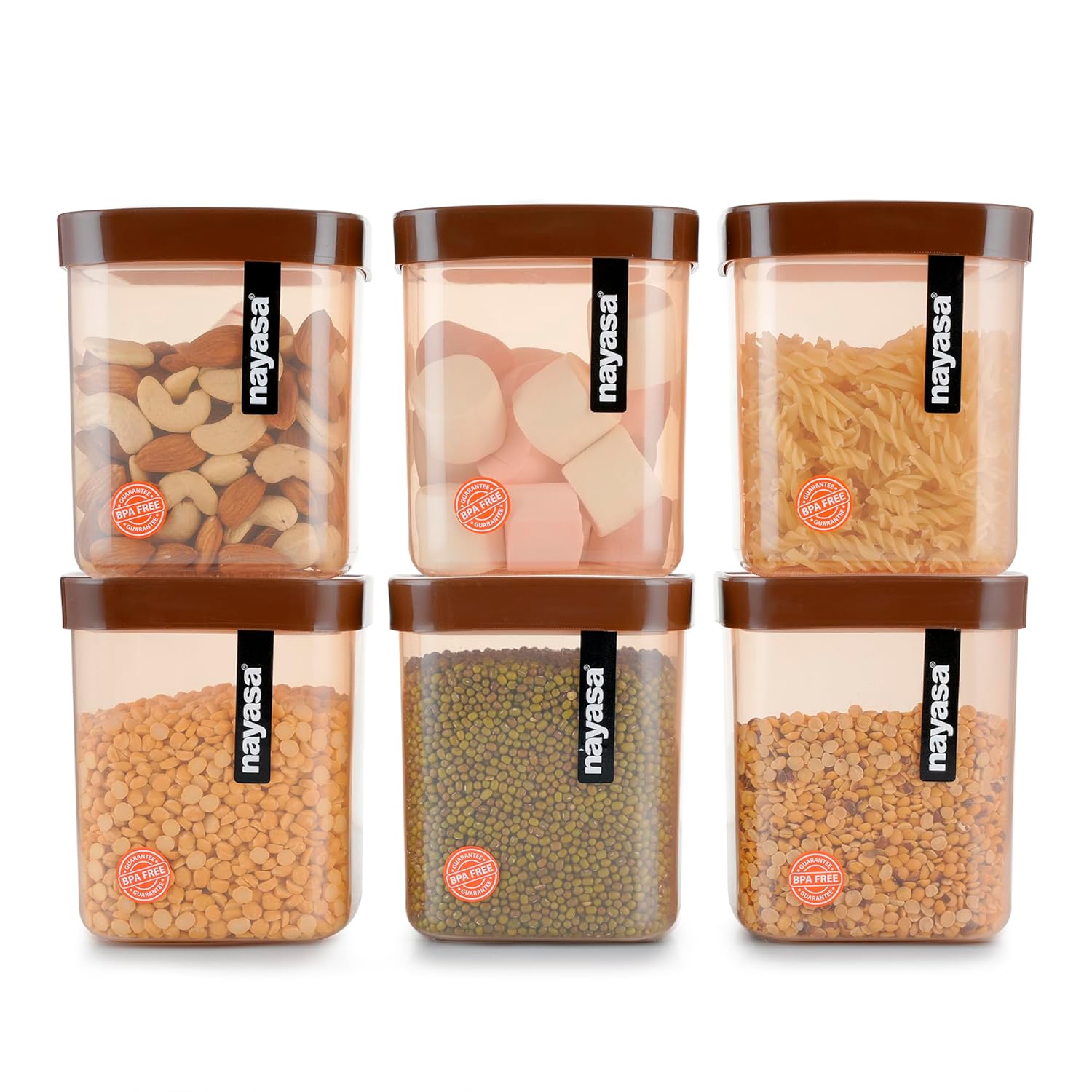 Nayasa Fusion 1000 ml BPA Free Food Grade Airtight Kitchen Storage Stackable Containers – Set of 6 | Brown