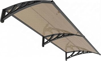 40" x 60" Awnings for Outside,Anti-UV Sun Rain Snow Protection Polycarbonate Door Canopy House Overhang Awning Spliced Outdoor for Patio, Porch, Deck, EntranceBlack Bracket/Brown Board