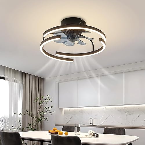 Miniatura 8 de XHCAJO Ventiladores de techo modernos con luces y control remoto de 17.71 pulgadas, ventilador de techo empotrado de perfil bajo con luz LED negro
