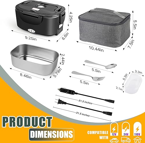 Miniatura 7 de Fiambrera eléctrica calentador de alimentos para adultos, calentador de almuerzo portátil de 80 W para camión, automóvil, oficina con recipiente de