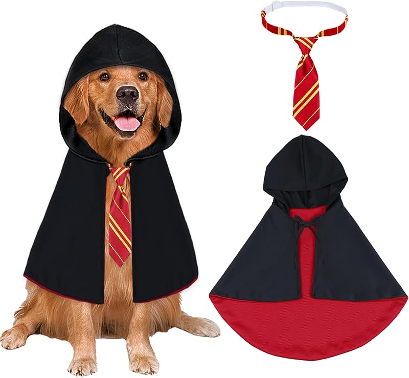 Fantasia de Mago para Cães GOYOSWA com Capa e Gravata Ajustáveis Vermelha (Grande)