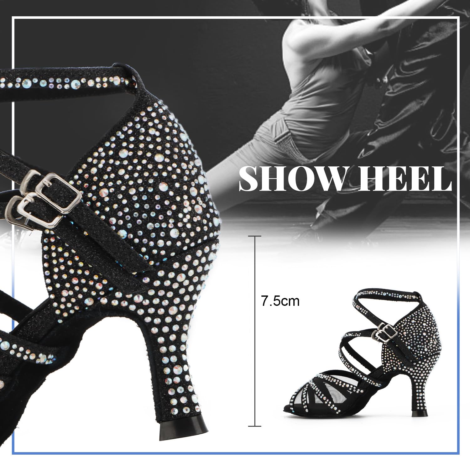 Scarpe da Ballo Latino Salsa con Strass Donna Scarpe da Ballo da Sala Tango Kizomba Bachata Danze al Coperto 1057-2