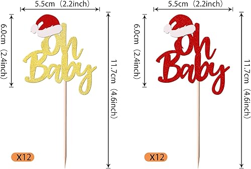 Vista 136 de Rsstarxi Paquete de 30 adornos navideños para cupcakes de hombre de jengibre con purpurina para baby shower, decoración para temática de Feliz