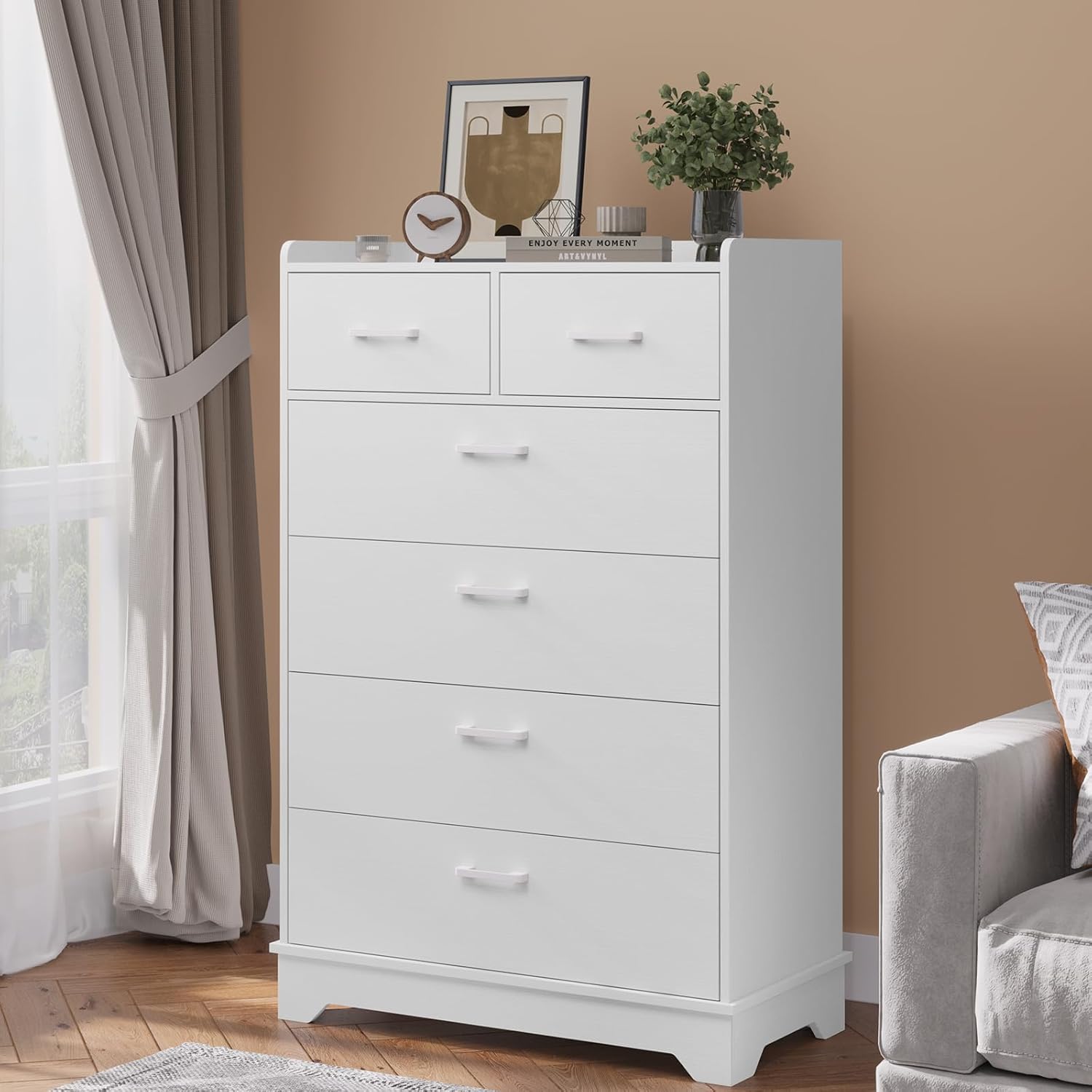 EPHEX Tall Dresser for Bedroom, Modern Vertical 6 Drawer Dresser, Large Capacity