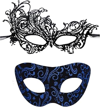 Couple Masquerade Masks, Venetian Lace Glitter Mask Set for Women Men, Halloween Mardi Gras Party Prom Wedding