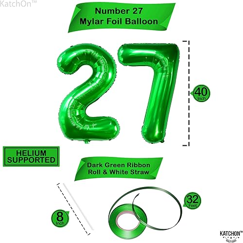 Miniatura 4 de KatchOn, Globos verdes oscuros del número 27 de 40 pulgadas, globos verdes del número 27 para decoraciones de cumpleaños de 27 para mujeres, globos