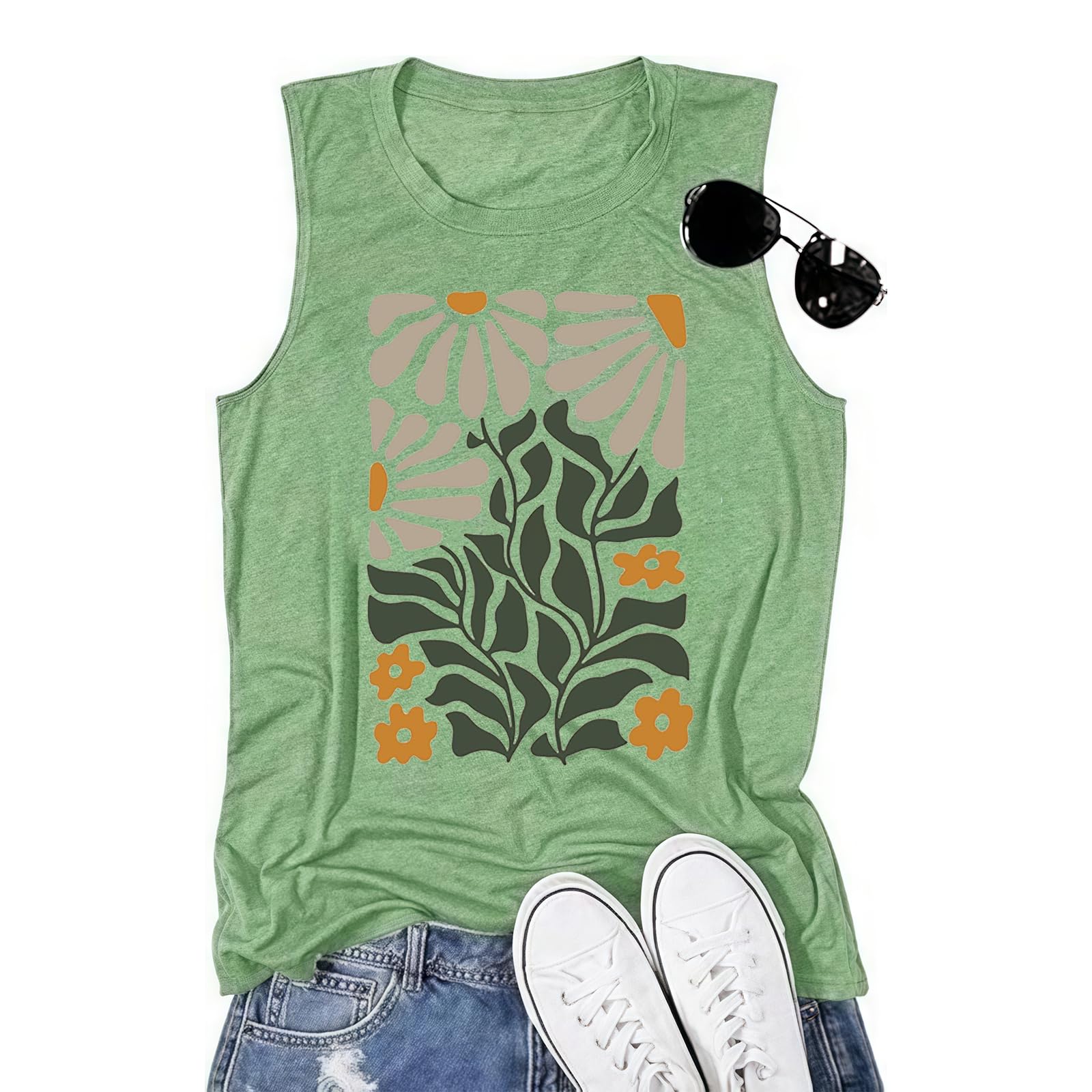 ZHUCANYU Sleeveless Tank Tops for Women Summer Casual Blouses Graphic Tees Loose Fit Crewneck Vacation Outfits Shirts