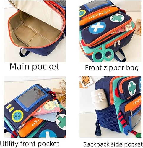 Miniatura 4 de DOKLY Lindo robot de jardín de infantes mochila escolar preescolar para niños y niñas, Azul, Lindo