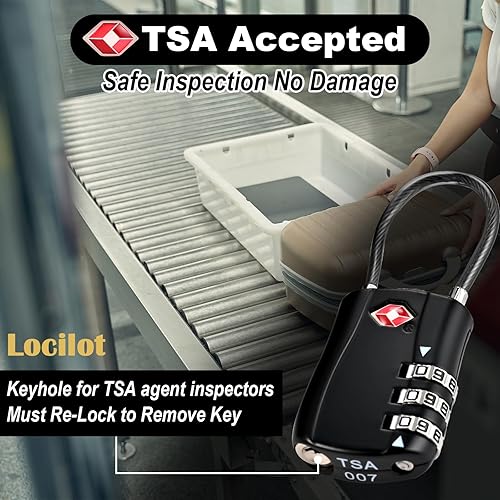 Miniatura 4 de 5 cerraduras de equipaje aprobadas por la TSA con 10 cerraduras de cremallera, cerradura de combinación de aleación de zinc, cerraduras TSA para