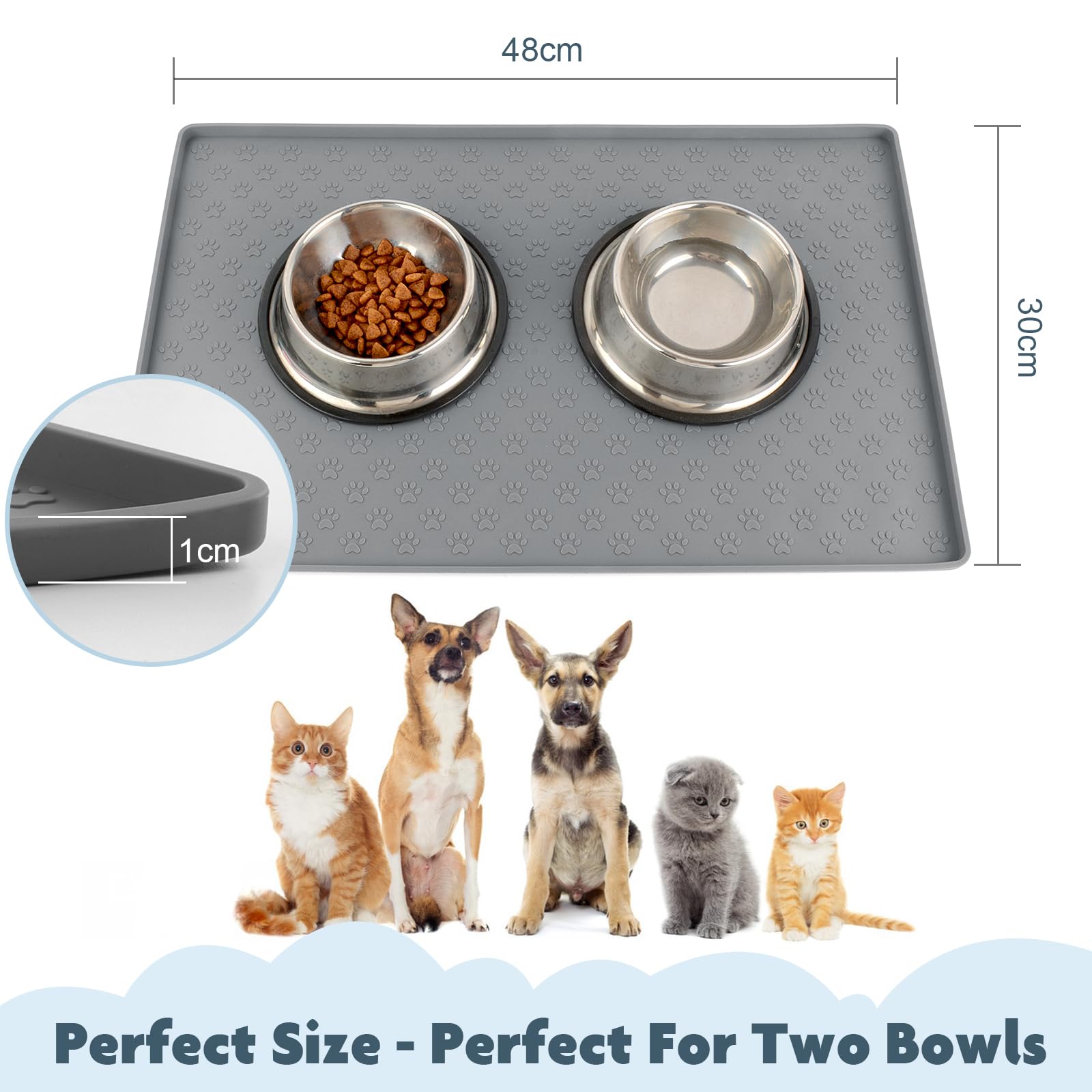 SUNLAND Silicone Pet Feeding Mats for Food and Water Pet Placemat for Dog and Cat Waterproof Non-Slip Feeding Bowl Mat Raised Edge Prevents Residue from Spilling onto The Floor Pets Accessories