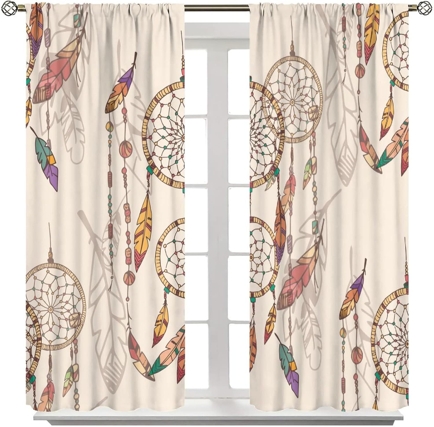 Boho Dreamcatcher Curtains,Native American Indian Ethnic Tribe Feathers Window Treatments for Bedroom Living Room Kitchen Office Rod Pocket Drapes 2 Panels Set Total Size 42 x 45 Inch - Image 8